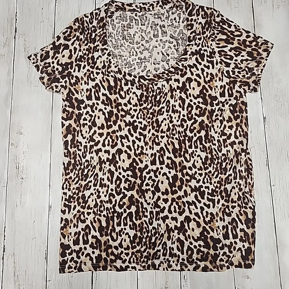 Banana Republic Cheetah Leopard Print Short Sleeve Shirt Top Womens Size S